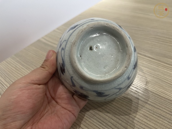 古玩陶瓷青花靈芝花卉紋茶碗真品鑒賞圖