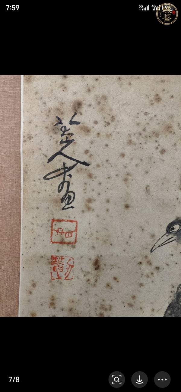 古玩字畫(huà)八大山人（款）花鳥(niǎo)圖真品鑒賞圖