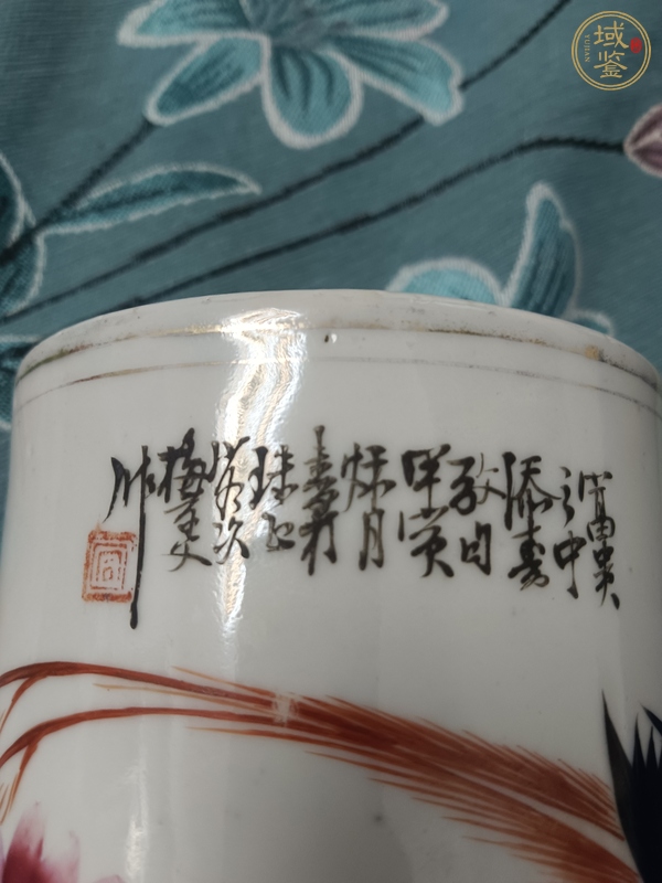 古玩陶瓷淺絳彩花鳥紋帽筒真品鑒賞圖