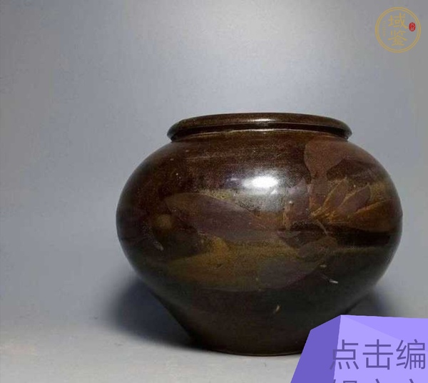 古玩陶瓷茶葉末釉釉鐵銹斑花卉紋茶入真品鑒賞圖