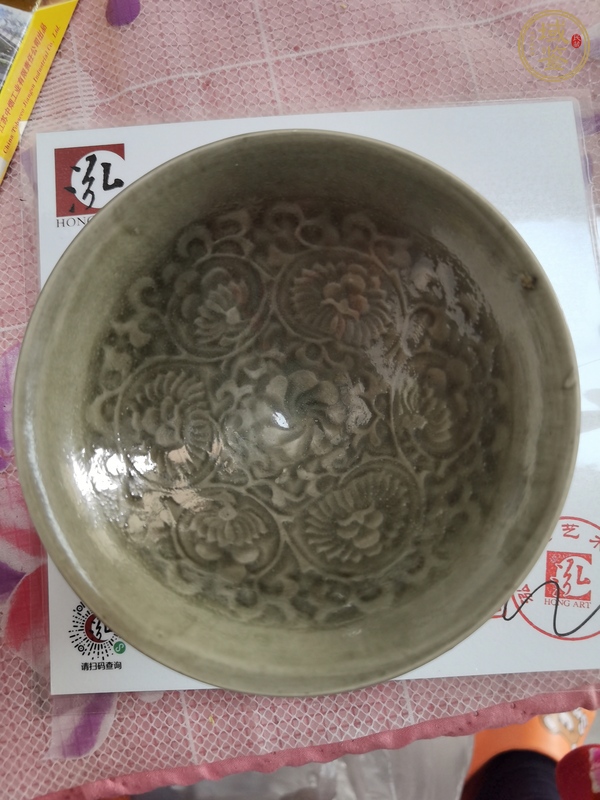 古玩陶瓷耀州窯團(tuán)菊茶盞真品鑒賞圖