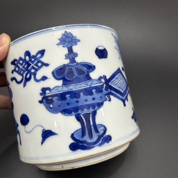 古玩陶瓷清康熙青花博古圖蓋缸拍賣,當前價格25000元