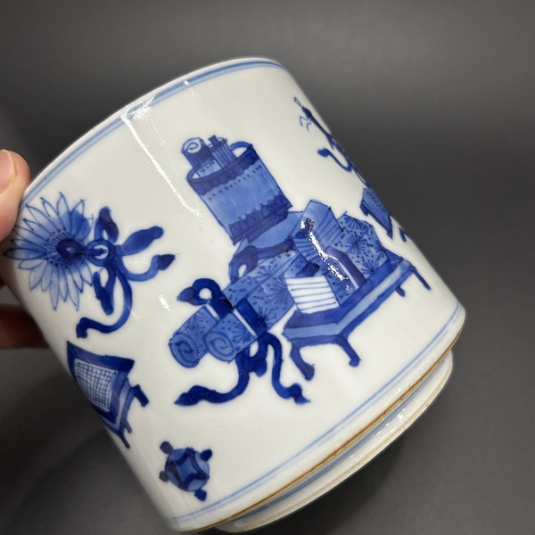古玩陶瓷清康熙青花博古圖蓋缸拍賣,當前價格25000元