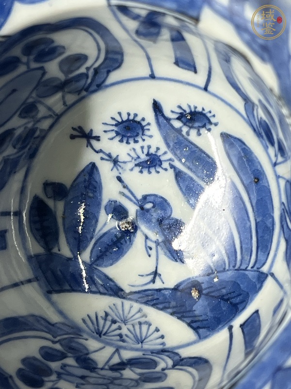 古玩陶瓷日本明治青花花鳥紋折沿碗真品鑒賞圖