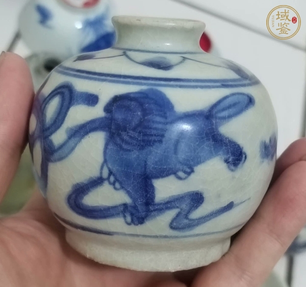 古玩陶瓷飄帶繡球獅子紋水盂真品鑒賞圖