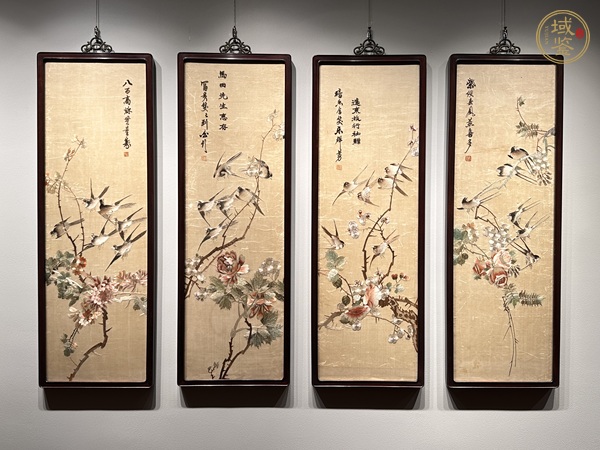 古玩雜項(xiàng)湘繡花鳥(niǎo)四條屏真品鑒賞圖