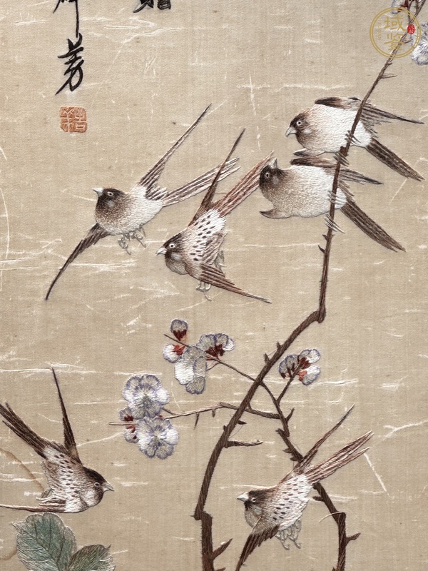 古玩雜項(xiàng)湘繡花鳥(niǎo)四條屏真品鑒賞圖