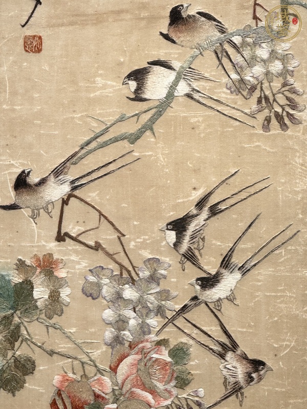 古玩雜項(xiàng)湘繡花鳥(niǎo)四條屏真品鑒賞圖