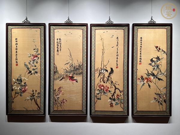 古玩雜項湘繡花鳥四條屏真品鑒賞圖