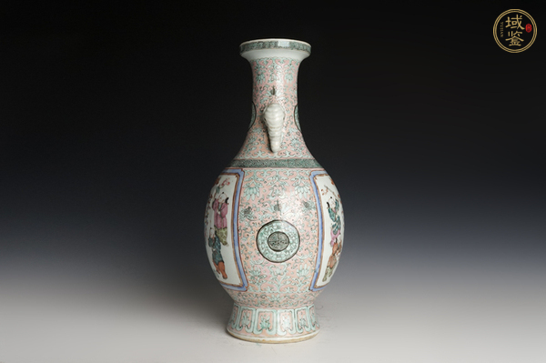 古玩陶瓷晚清·粉彩開窗福慶有余紋象耳瓶真品鑒賞圖