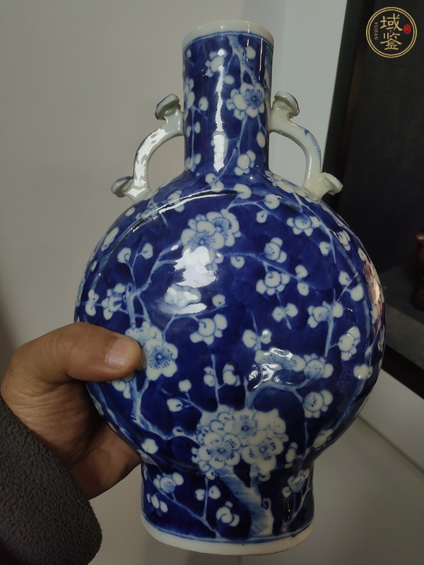 古玩陶瓷青花冰梅紋如意雙耳抱月瓶真品鑒賞圖