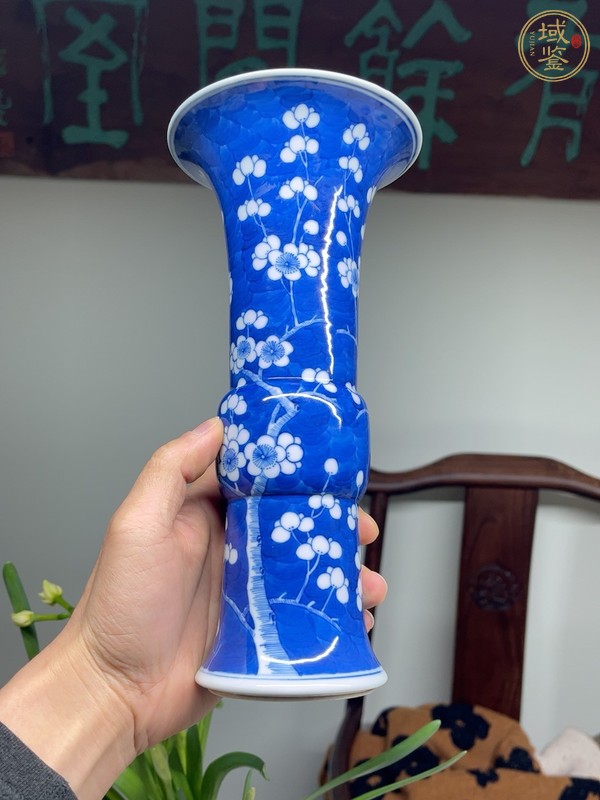 古玩陶瓷青花冰梅圖花觚，平臺不允許估價真品鑒賞圖