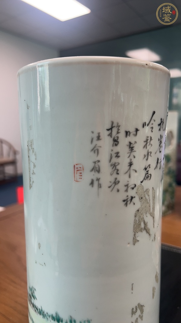 古玩陶瓷淺絳彩人物紋帽筒真品鑒賞圖