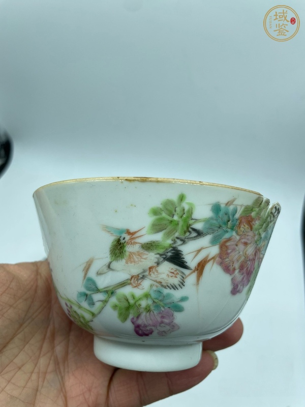 古玩陶瓷淺降花鳥紋茶圓真品鑒賞圖