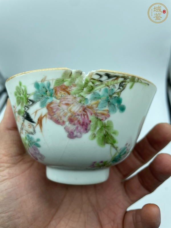 古玩陶瓷淺降花鳥紋茶圓真品鑒賞圖