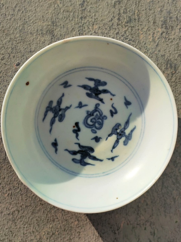 古玩陶瓷明中期弘治青花壬字云紋臥足洗拍賣,當前價格5000元