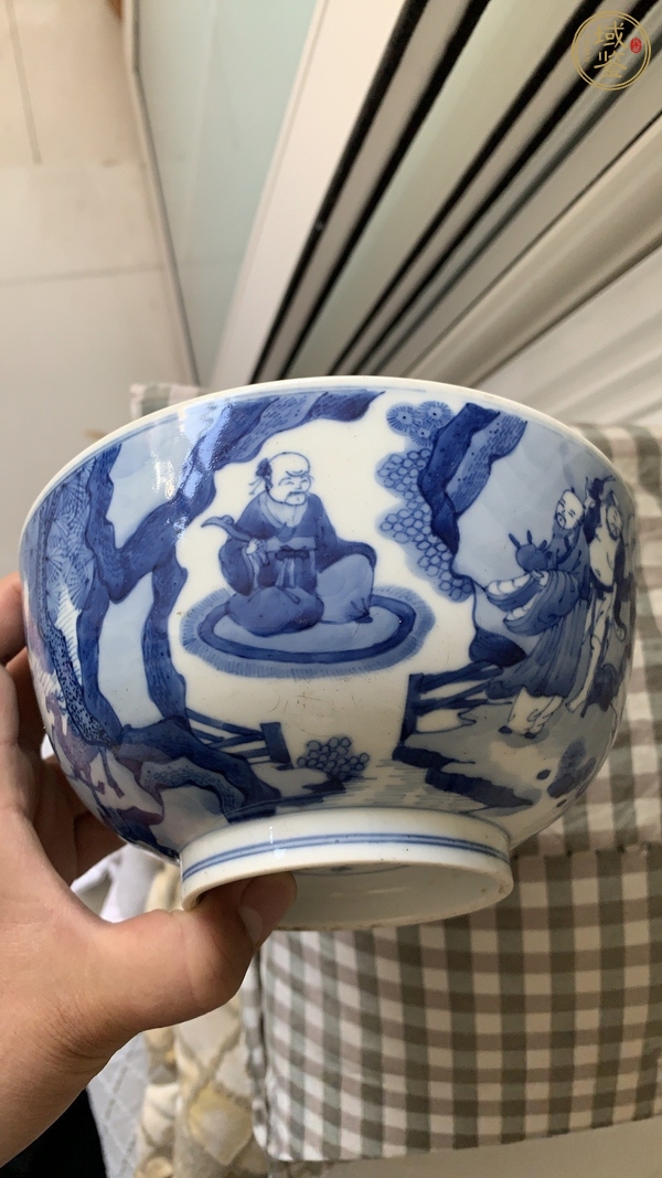 古玩陶瓷青花八仙人物紋墩式碗，注意品相真品鑒賞圖