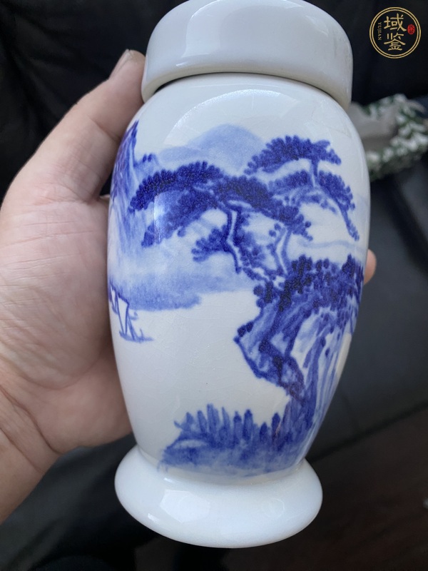 古玩陶瓷山水紋青花蓋罐真品鑒賞圖