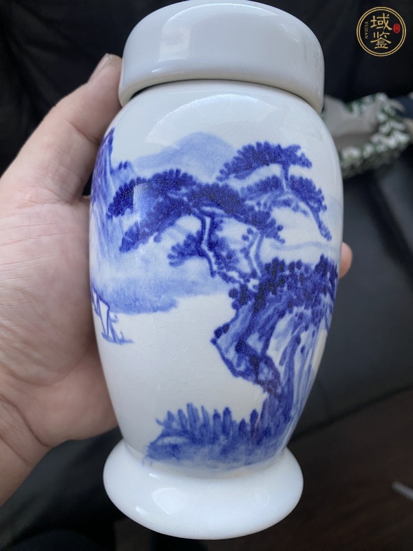 古玩陶瓷山水紋青花蓋罐真品鑒賞圖