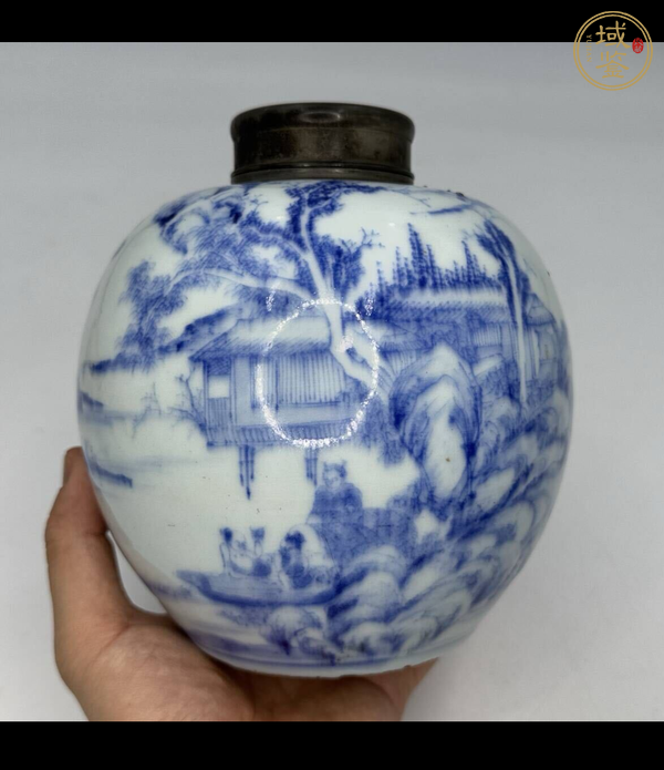 古玩陶瓷山水紋青花罐真品鑒賞圖