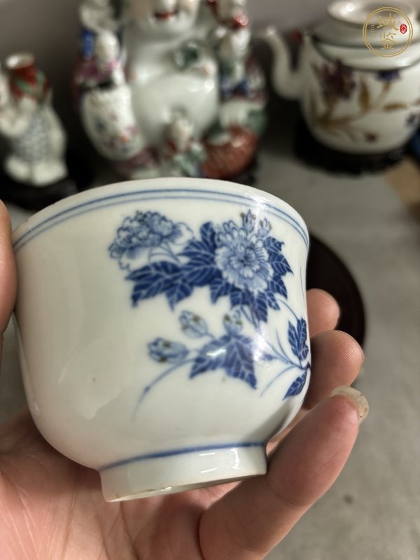 古玩陶瓷青花花卉詩文仰鐘杯真品鑒賞圖