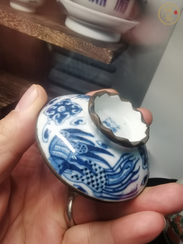 古玩陶瓷青花雙鳳紋蓋碗真品鑒賞圖