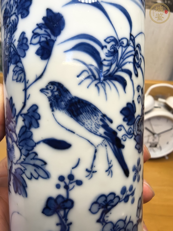 古玩陶瓷青花花鳥紋香筒真品鑒賞圖