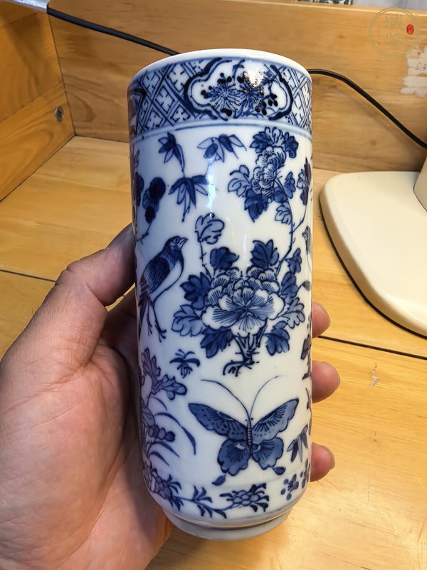 古玩陶瓷青花花鳥紋香筒真品鑒賞圖