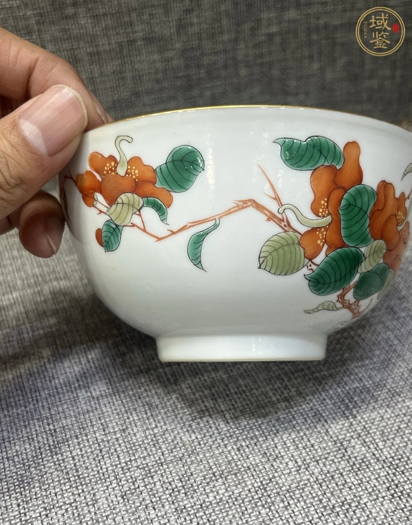 古玩陶瓷粉彩花卉紋茶碗，民窯精品真品鑒賞圖