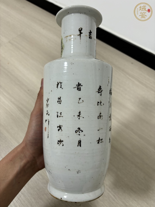 古玩陶瓷粉彩人物故事棒槌瓶真品鑒賞圖