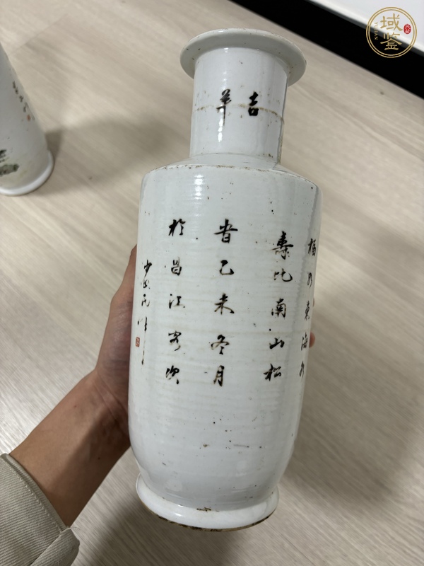 古玩陶瓷粉彩人物故事棒槌瓶真品鑒賞圖