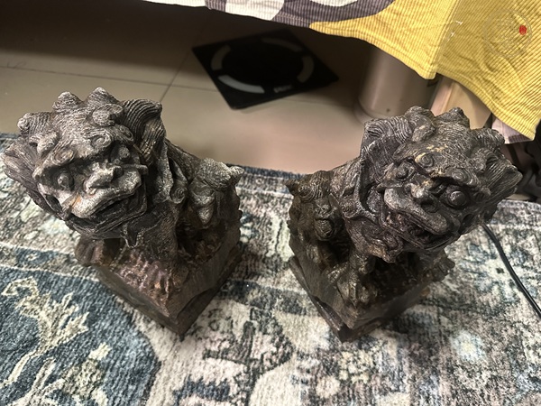 古玩雜項(xiàng)青石對(duì)獅真品鑒賞圖