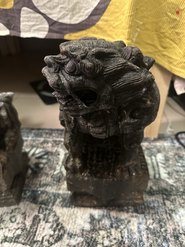 古玩雜項青石對獅真品鑒賞圖