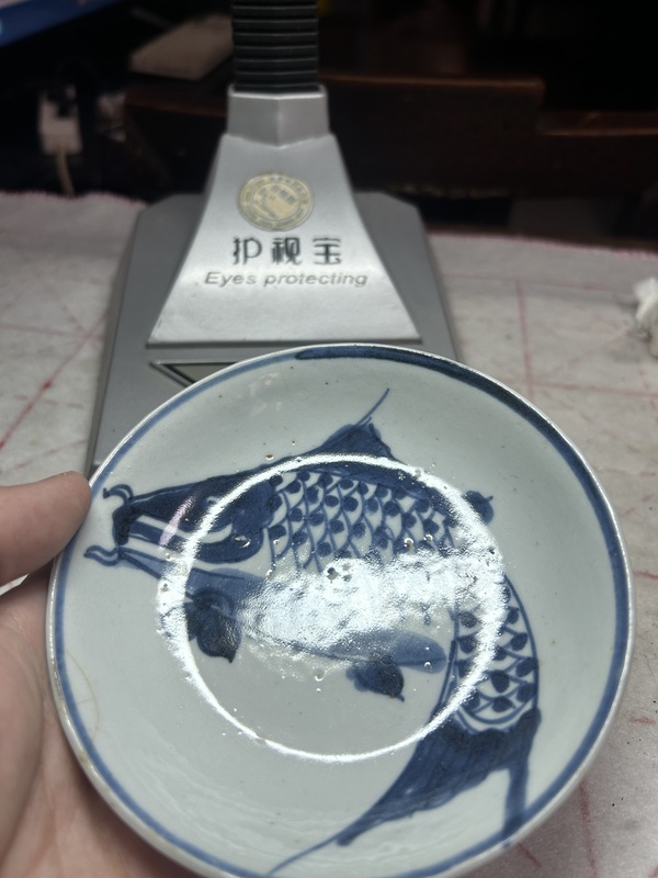 古玩陶瓷清早期魚紋青花盤拍賣，當前價格800元