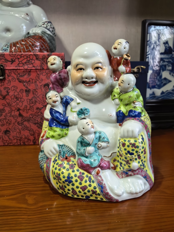 古玩陶瓷粉彩五子登科彌勒佛坐像拍賣,當前價格6999元
