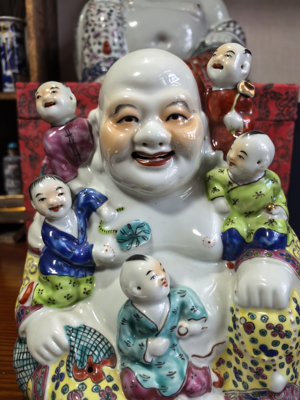 古玩陶瓷粉彩五子登科彌勒佛坐像拍賣,當前價格6999元