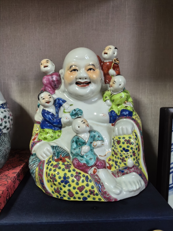 古玩陶瓷粉彩五子登科彌勒佛坐像拍賣,當前價格6999元