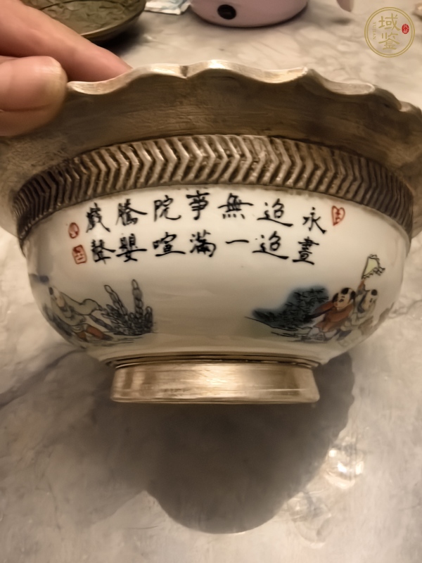 古玩雜項(xiàng)包銀瓷碗真品鑒賞圖