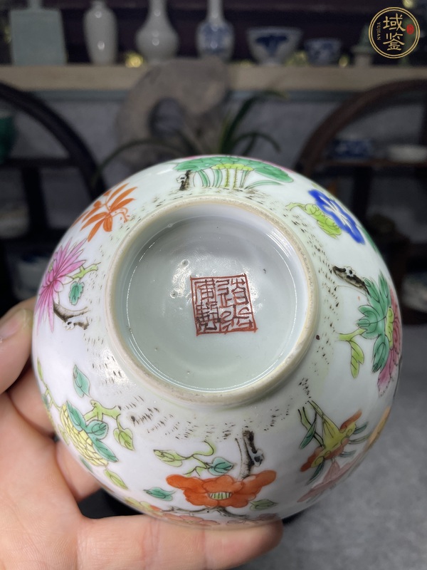 古玩陶瓷粉彩四季花卉紋茶碗真品鑒賞圖