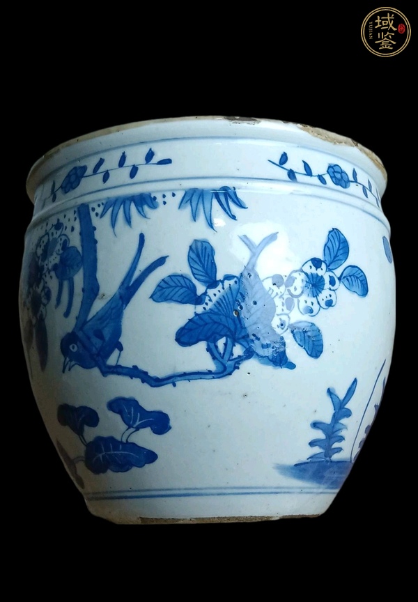 古玩陶瓷青花花鳥紋小缸真品鑒賞圖