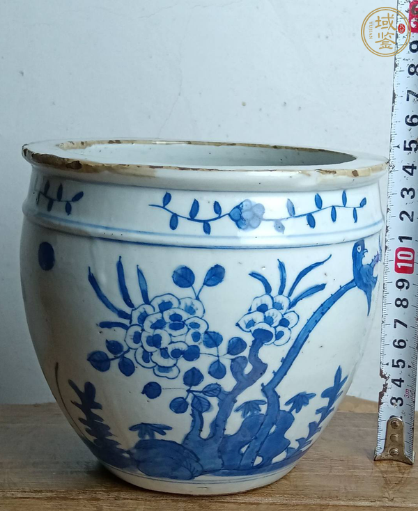 古玩陶瓷青花花鳥紋小缸真品鑒賞圖