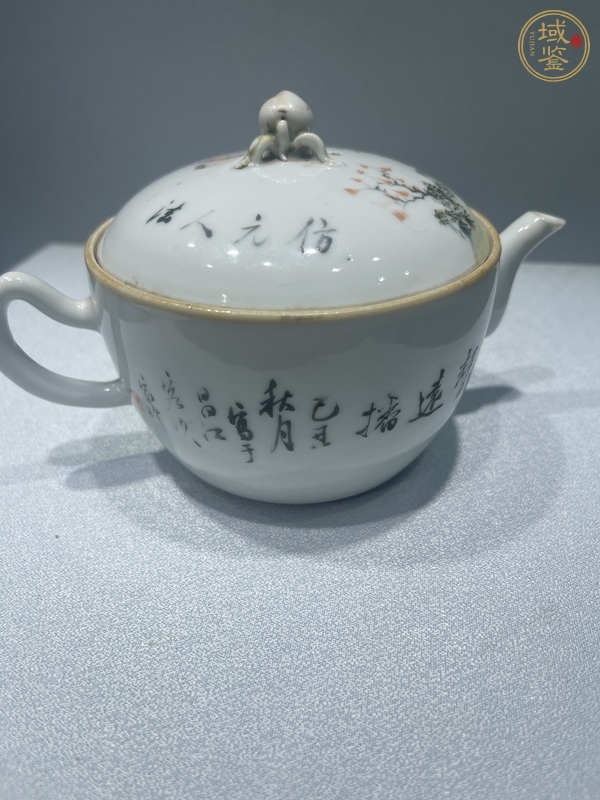 古玩陶瓷淺絳彩人物詩文參壺真品鑒賞圖