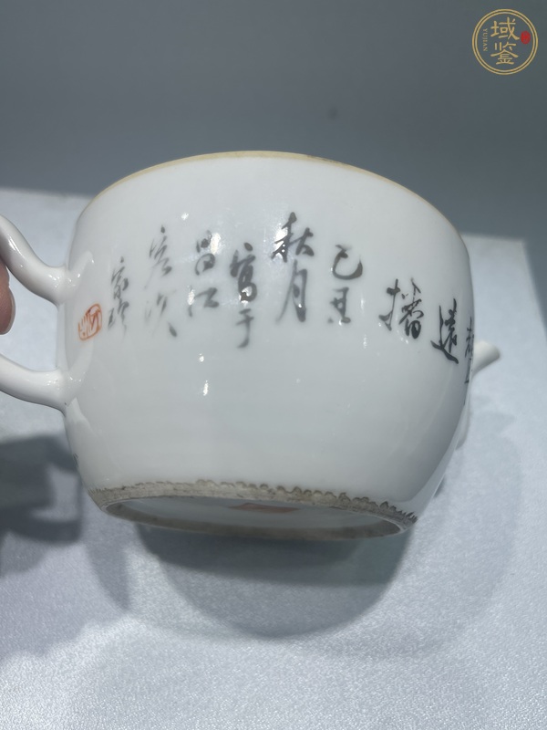 古玩陶瓷淺絳彩人物詩文參壺真品鑒賞圖