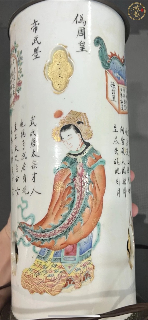 古玩陶瓷無雙譜粉彩帽筒真品鑒賞圖