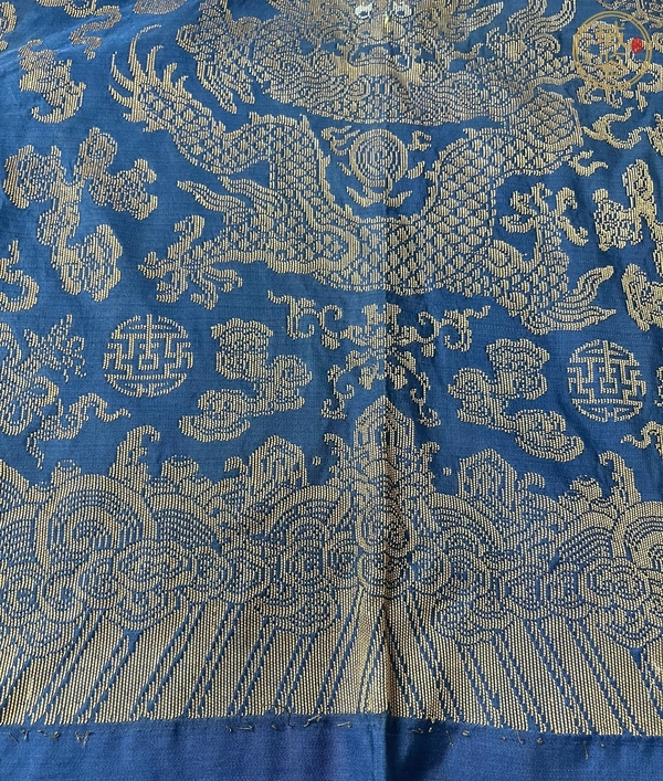 古玩雜項(xiàng)藍(lán)地織錦云龍團(tuán)壽紋刺繡掛屏真品鑒賞圖