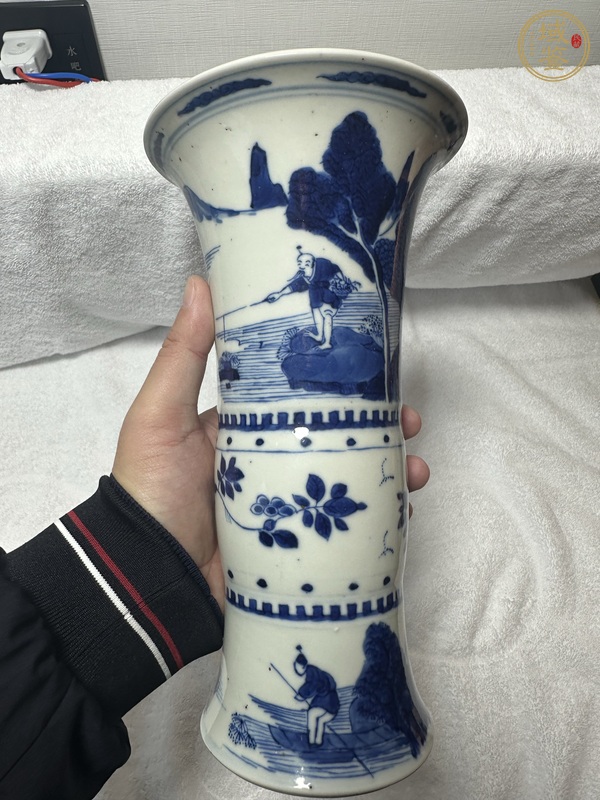 古玩陶瓷青花山水人物花觚真品鑒賞圖