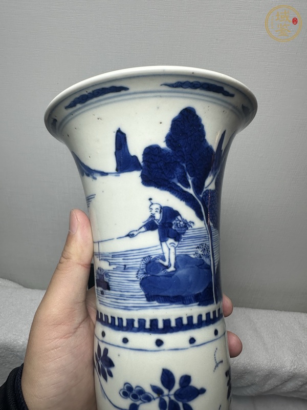 古玩陶瓷青花山水人物花觚真品鑒賞圖