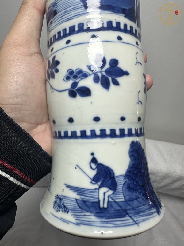 古玩陶瓷青花山水人物花觚真品鑒賞圖