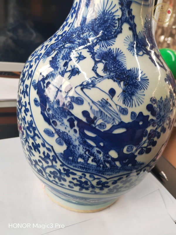 古玩陶瓷青花松鶴延年瓶真品鑒賞圖