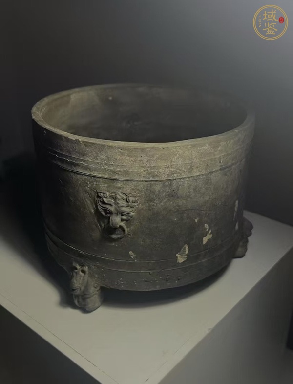 古玩三熊足黑陶奩真品鑒賞圖